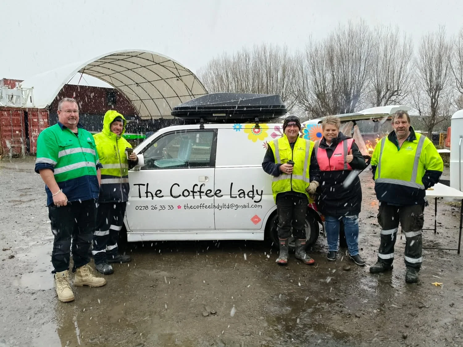 Coffee van with a work crew
